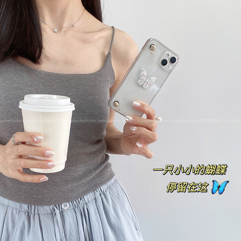 韩风ins一只水钻小蝴蝶适用x100手机壳x200promini手拎斜挎背带s20/s19全包边s18e网红y78情侣y100i软壳y30