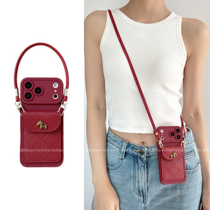 新年红色立体小马小香风菱格零钱卡包适用OPPOReno15手机壳findx9pro新款x8/x7女款reno14/13/12本命年过年a5