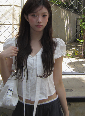 韩国2025夏秋新款ins明星同款modi泡泡袖系带短款衬衫女