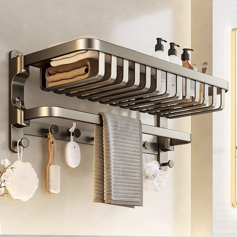 德国工艺浴室置物架卫生间免打孔毛巾架厕所壁挂式洗手间浴巾架子