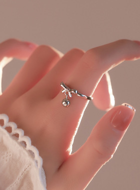 一步一响铃铛蝴蝶结开口戒指甜美