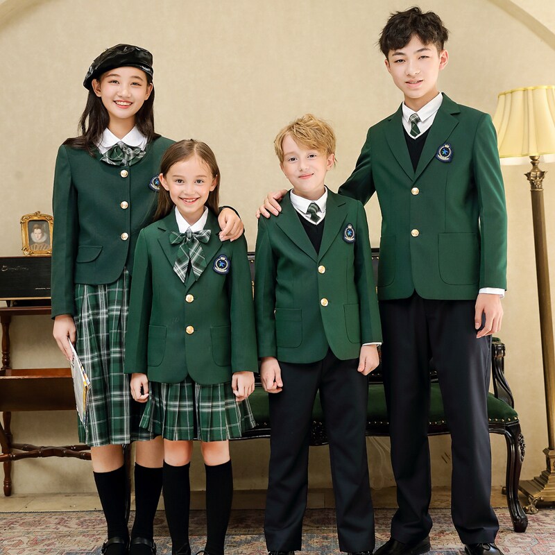清新绿色校园！春秋儿童西装套装英伦学院风幼儿园中小学班服校服