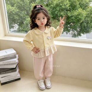 2026秋季新女童新款套装穿搭 独角兽花边 长袖套 女童卫衣裤-WQ