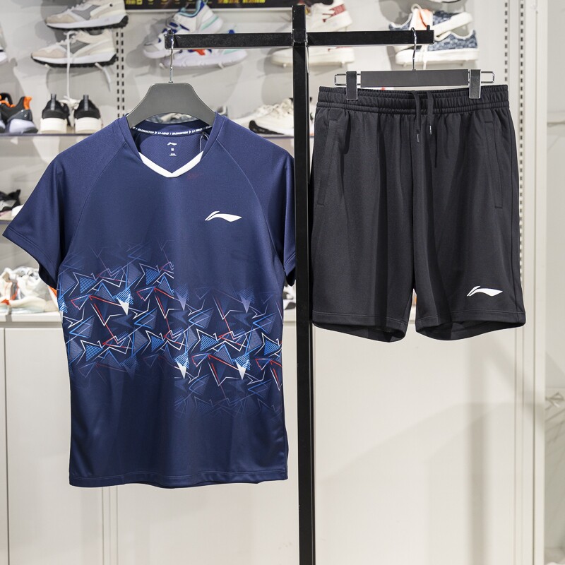 李宁比赛套装25新品羽毛球系列男女同款速干凉爽短袖短裤AATV009