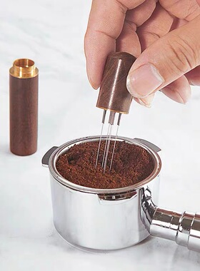 食品级304咖啡布粉针实木搅拌结块打散器带收纳意式不锈钢搅粉针