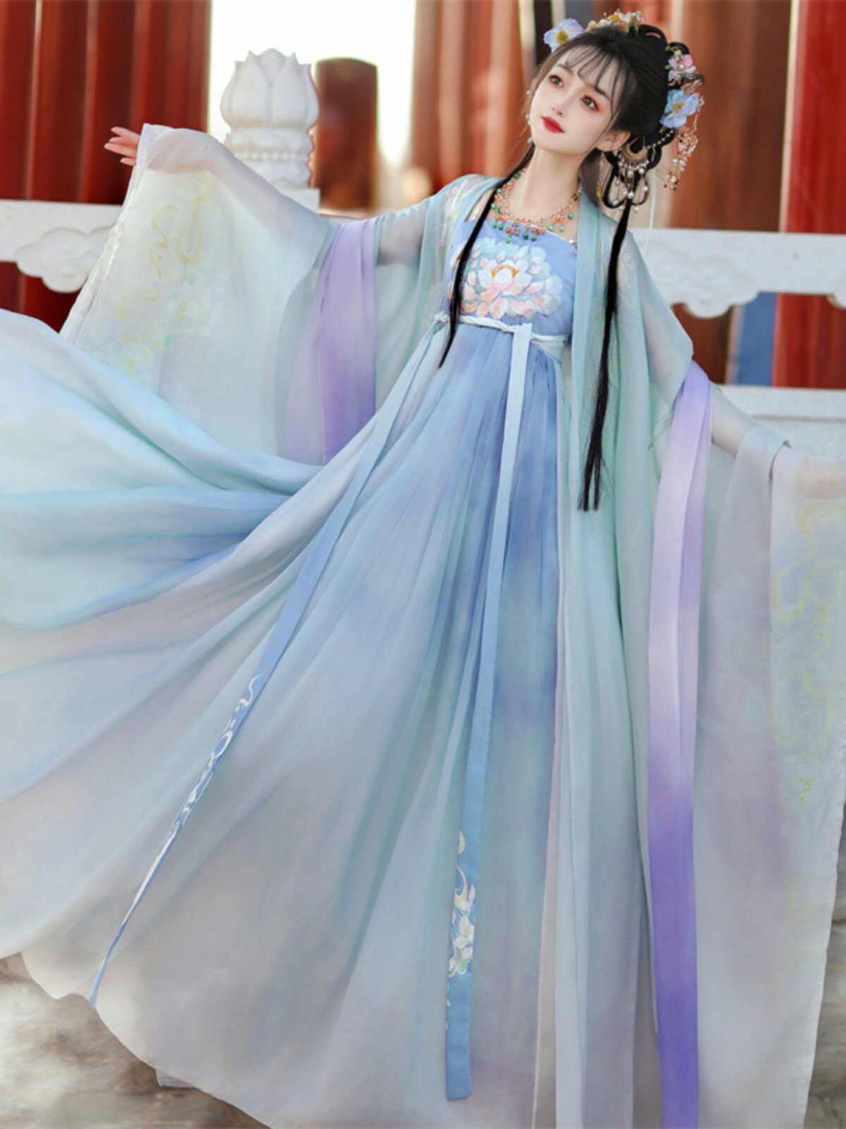 원본 [ZHIHE] 당나라 제 MYROBALAN 스커트 HANFU 여성 정통 가슴 길이 대형 소매 셔츠 봄 여름 새로운 중국 스타일 고대 의상