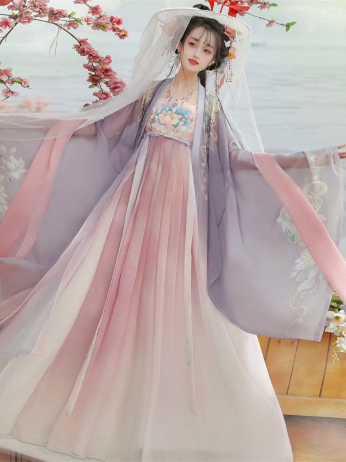원본 [ZHIHE] 당나라 제 MYROBALAN 스커트 HANFU 여성 정통 가슴 길이 대형 소매 셔츠 봄 여름 새로운 중국 스타일 고대 의상