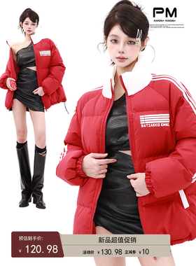 PMORH 美式红色反季棉服女冬季加厚面包羽绒服2026新款棉衣棉袄潮