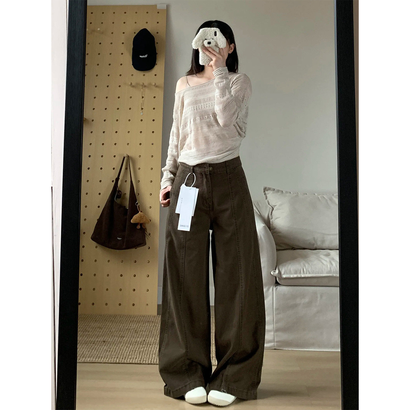 PMORH2026秋季新款复古咖色阔腿高腰宽松显瘦直筒拖地牛仔裤子女