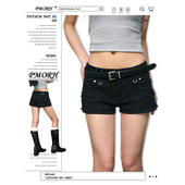 辣妹低腰黑色牛仔短裤 显瘦A字热裤 女2026春季 修身 潮 新款 PMORH美式