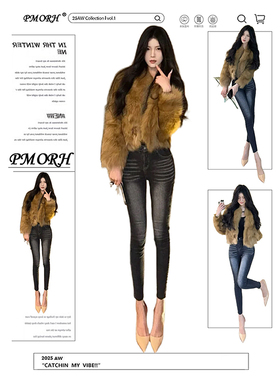 PMORH复古黑灰色高光水洗做旧牛仔裤女秋冬新款高腰修身铅笔裤子