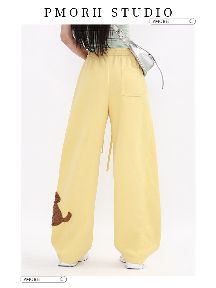 PMORH American retro niche commuter casual pants for women's summer 2026 new high-waisted dog embroidered floor-length pants thumbnail 5
