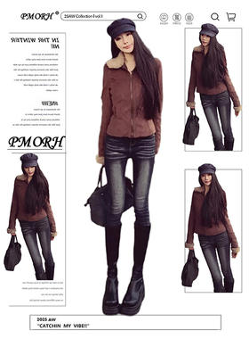 PMORH美式黑灰色水洗做旧小脚牛仔裤女冬季新款设计感显瘦铅笔裤