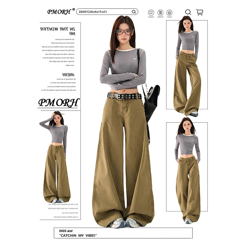 PMORH美式复古高级感水洗工装牛仔裤女秋冬2026高个子显瘦阔腿裤,女装/女士精品,牛仔裤,淘宝优惠券,粉丝福利购,淘宝优惠卷
