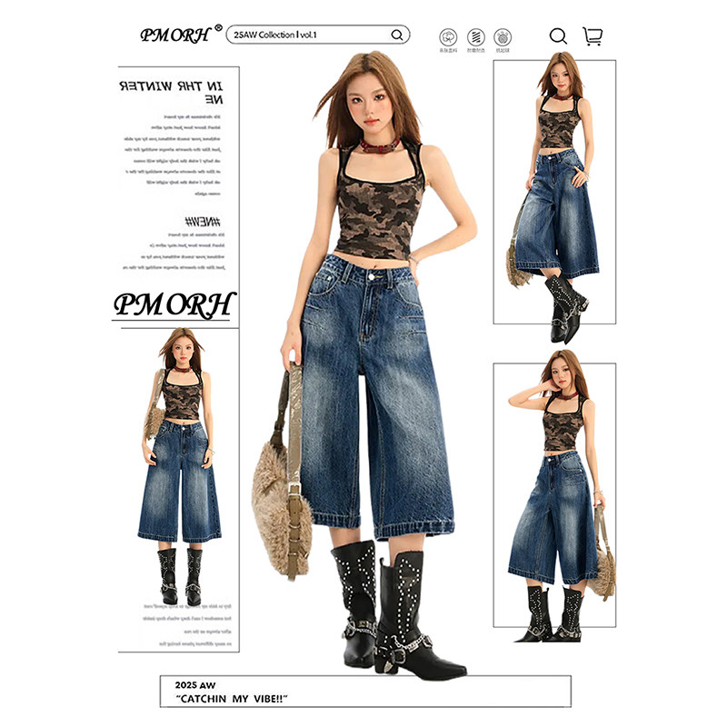 PMORH美式深蓝色高街松弛感牛仔裤女2026秋冬新款复古显瘦七分裤,女装/女士精品,牛仔裤,淘宝优惠券,粉丝福利购,淘宝优惠卷