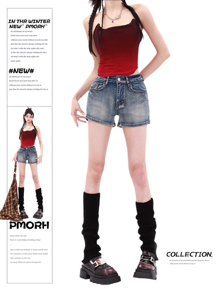 PMORH 美式辣妹y2k千禧牛仔短裤女秋冬低腰超短裤紧身包臀热裤子,女装/女士精品,牛仔裤,淘宝优惠券,粉丝福利购,淘宝优惠卷