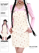 PMORH 韩系碎花背带裙女秋冬新款 日系小个子包臀短裙吊带连衣裙子