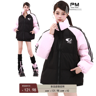 PMORH 美式三条杠羽绒棉服女冬季2025新款加厚面包服棉衣棉袄外套