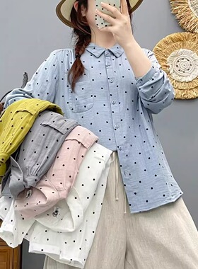2025秋季新款翻领波点棉纱长袖衬衫休闲百搭宽松上衣女86293