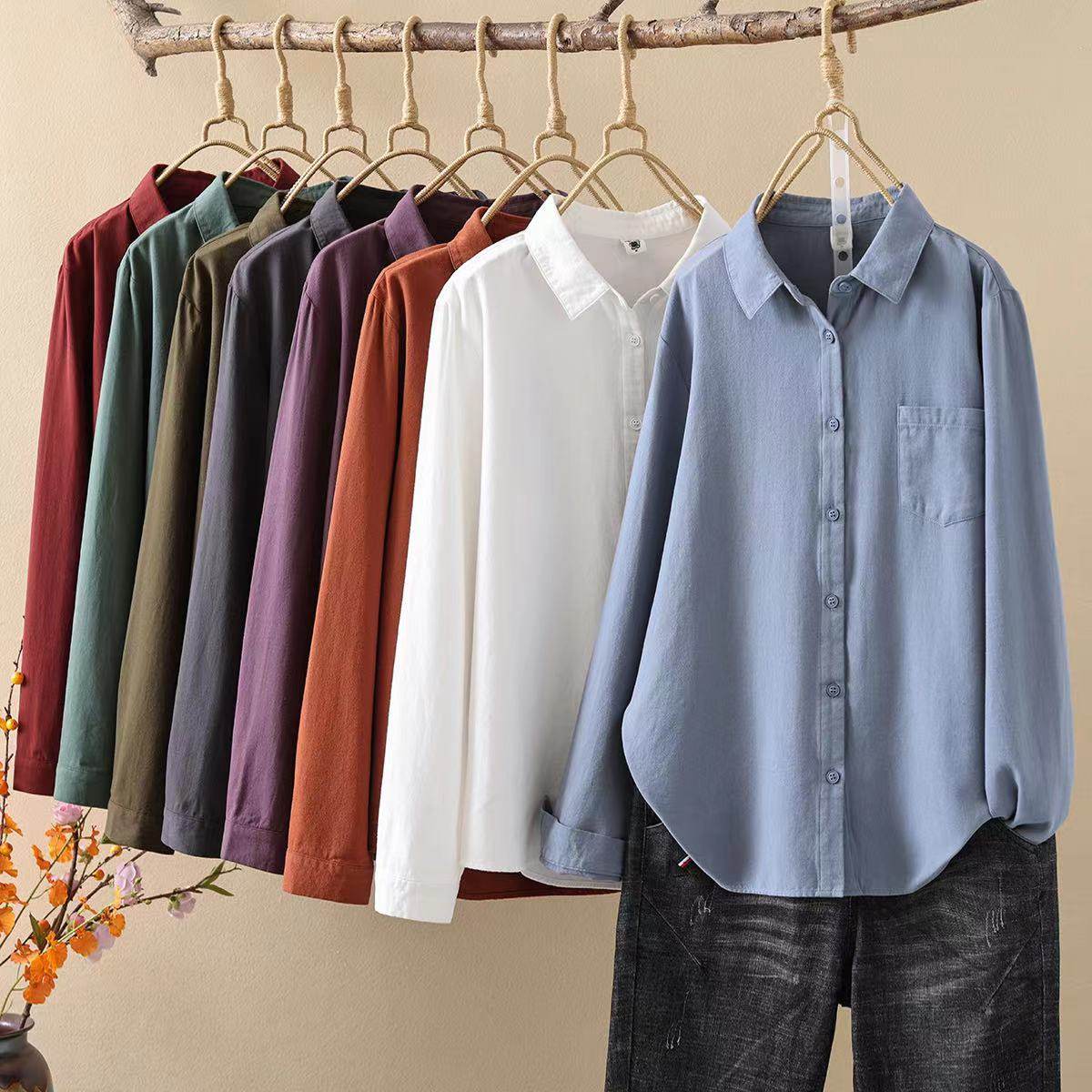 2025秋冬新款加厚磨毛衬衫柔软休闲百搭长袖叠穿上衣女85156