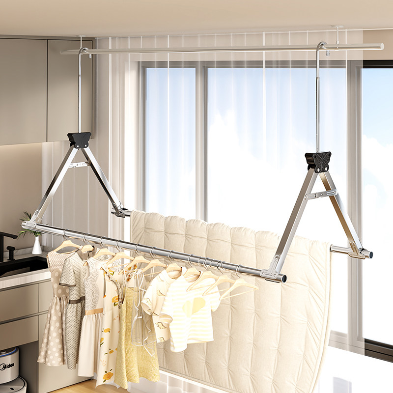 伸缩晾衣杆不锈钢悬挂式