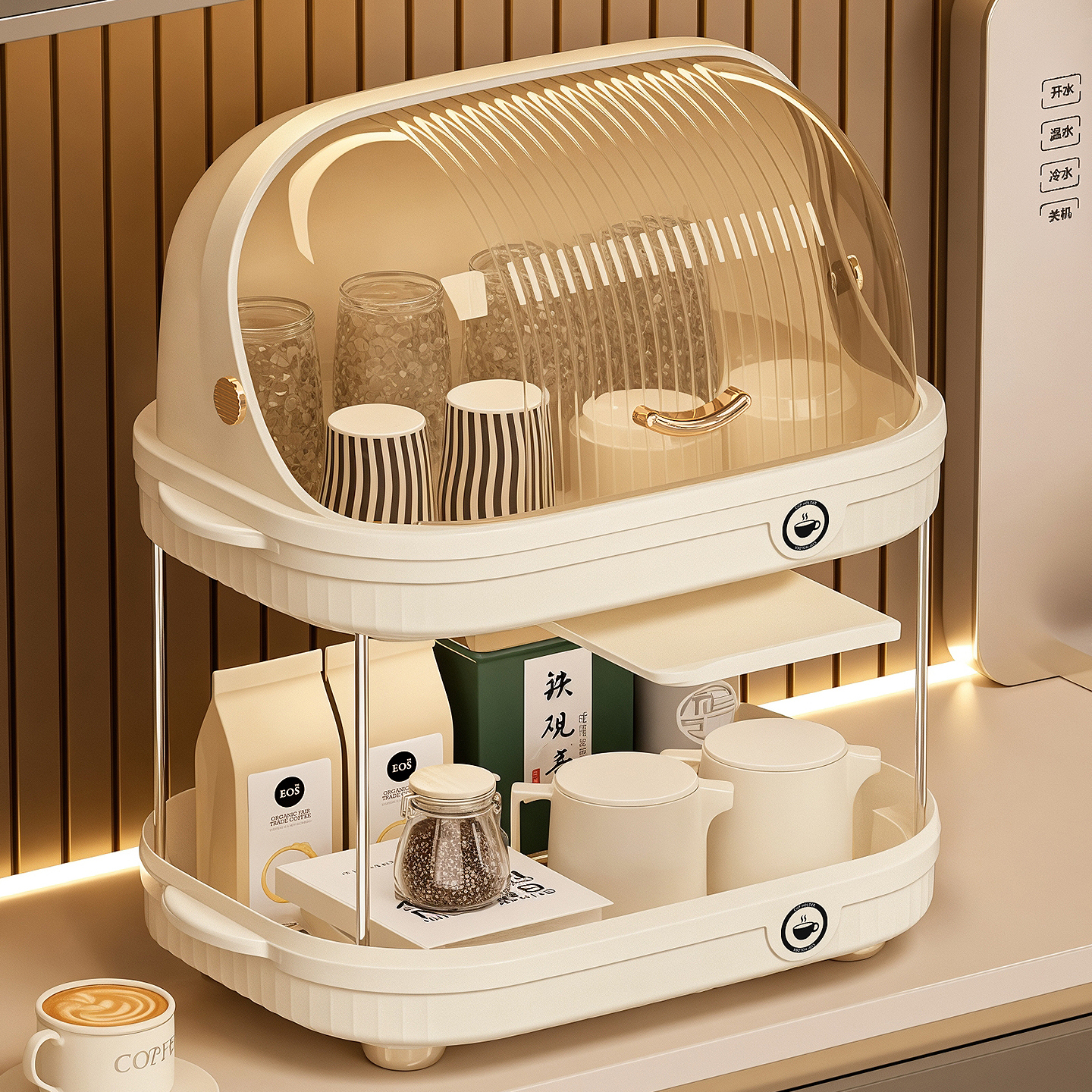 多层带盖防尘杯架收纳置物架