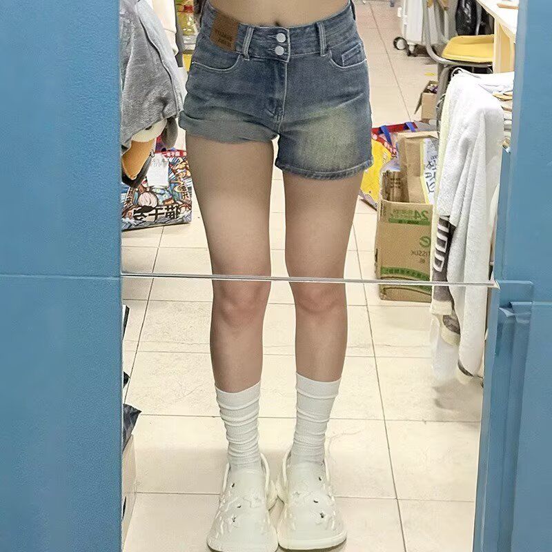 300斤大码胖mm复古蓝牛仔短裤女新款弹力裤子宽松垂感显瘦a字热裤