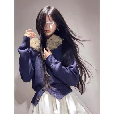 miu系连帽毛衣毛领外套女秋冬穿搭麻花针织开衫慵懒韩系厚款上衣