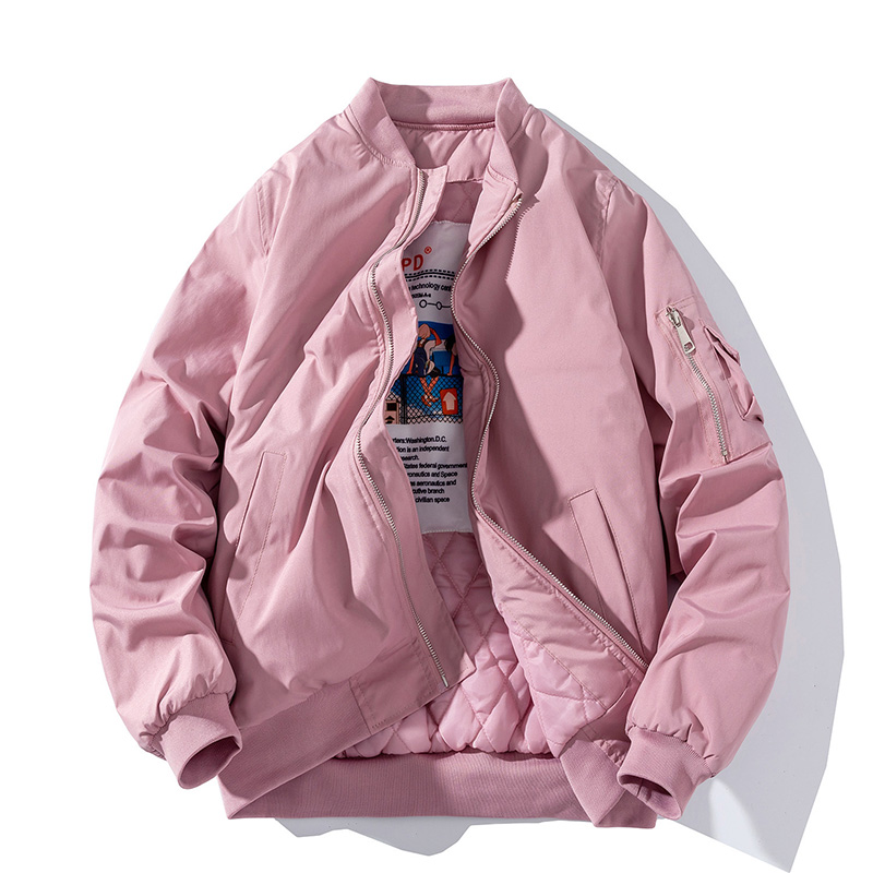 秋冬加厚棒球服女男棉服粉色大码宽松飞行员夹克学生韩版白色外套