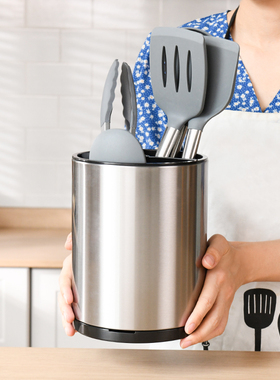 厨房勺子铲子置物架家用剪刀烤肉夹子收纳桶不锈钢筷子篓筷子筒盒