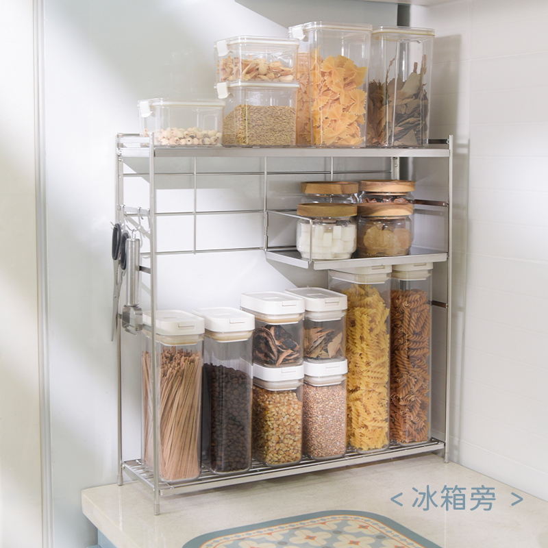 不锈钢调料品架，瓶罐分层收纳~