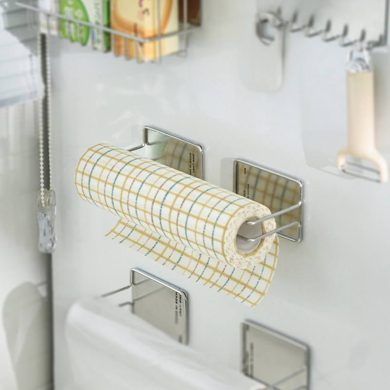 不锈钢磁吸厨房纸巾架冰箱侧保鲜膜袋挂架卷纸架挂钩懒人抹布架
