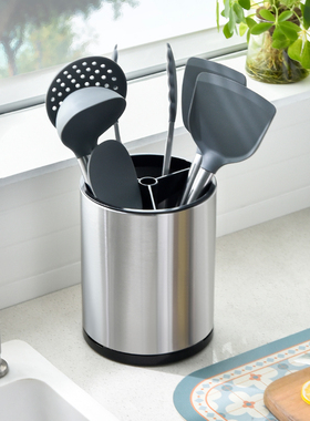 厨房旋转锅铲置物架台面厨具沥水盒家用不锈钢炒菜铲子汤勺收纳桶