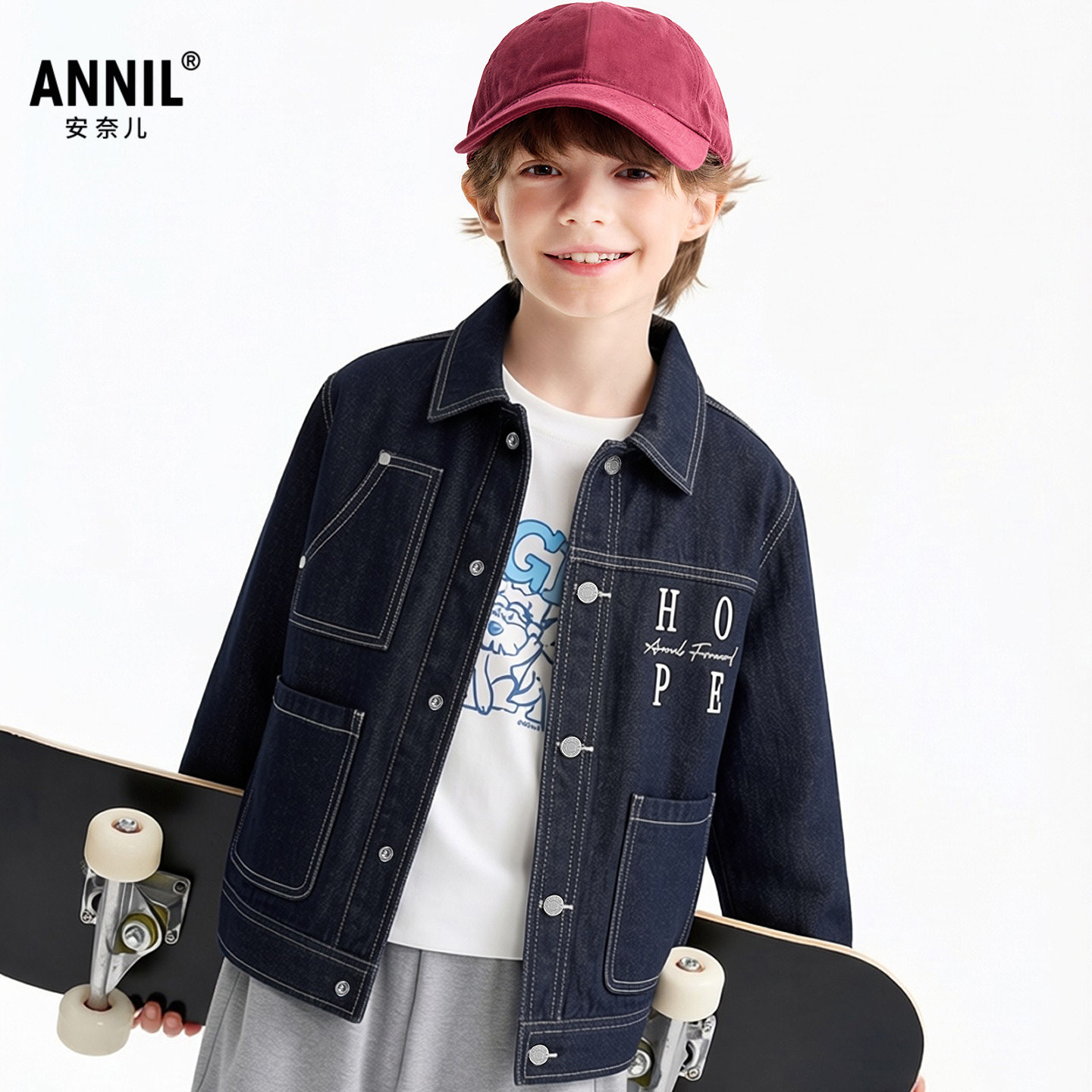 安奈儿男女童装软牛仔外套2026春季新款翻领休闲单层上衣潮酷百搭,童装/婴儿装/亲子装,儿童牛仔外套,淘宝优惠券,粉丝福利购,淘宝优惠卷