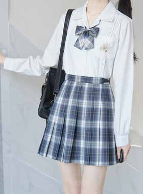 【刺篇原创】刺翎樱 JK制服正版刺绣开襟长袖黑白衬衫春秋新款女