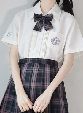 【刺篇】JK/DK制服女款短袖木槿中紫色刺绣衬衫原创学院风上衣夏