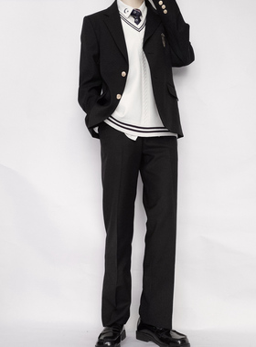 刺篇圣德华学院 原创日系jk/dk制服正版黑色刺绣西裤裤子男女款