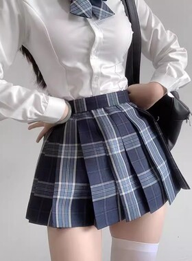 【刺篇】凛 原创jk制服裙正版辣妹校供感蓝色深色36CM半身短格裙