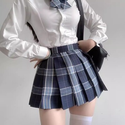 【刺篇】凛 原创jk制服裙正版辣妹校供感蓝色深色36CM半身短格裙
