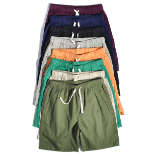 日系宽松直筒运动健身居家沙滩五分裤 纯棉短裤 男 休闲纯色薄款 美式