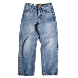 休闲裤 Vintage重磅美式 咔叽复古水洗宽松直筒港风老爹阔腿牛仔裤