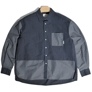 港风高街山系机能工装 衣休闲外套男 撞色条纹CityBoy宽松廓形衬衫