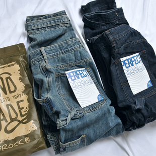 重磅Vintage复古军事港风街头宽松多口袋阿美咔叽直筒工装牛仔裤