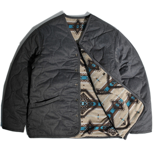 重磅日系民族风两面穿绗缝工装 港风无领棉衣夹克棉服休闲保暖外套