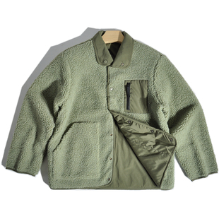 山系户外机能风撞色双面穿工装 夹克仿羊羔绒加绒保暖日系棉衣外套