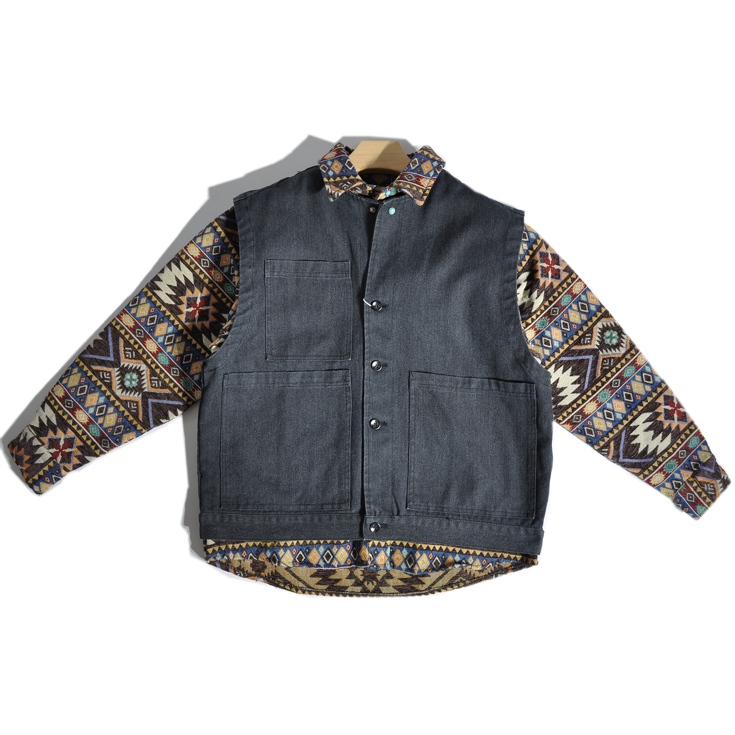 老钱风叠穿美式复古工装帆布马甲