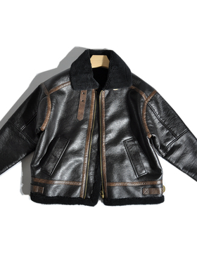 重磅美式复古美拉德加绒短款PU皮衣外套仿羊羔毛皮毛一体机车夹克