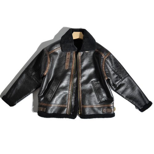 重磅复古美拉德加绒短款PU皮衣