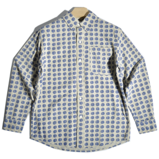 休闲纯棉衬衣外套 宽松美式 日系复古文艺阿美咔叽波点印花长袖 衬衫