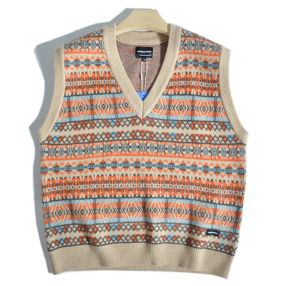 美式复古美拉德民族风提花针织衫V领毛衣背心休闲保暖叠穿马甲男,男装,背心,淘宝优惠券,粉丝福利购,淘宝优惠卷